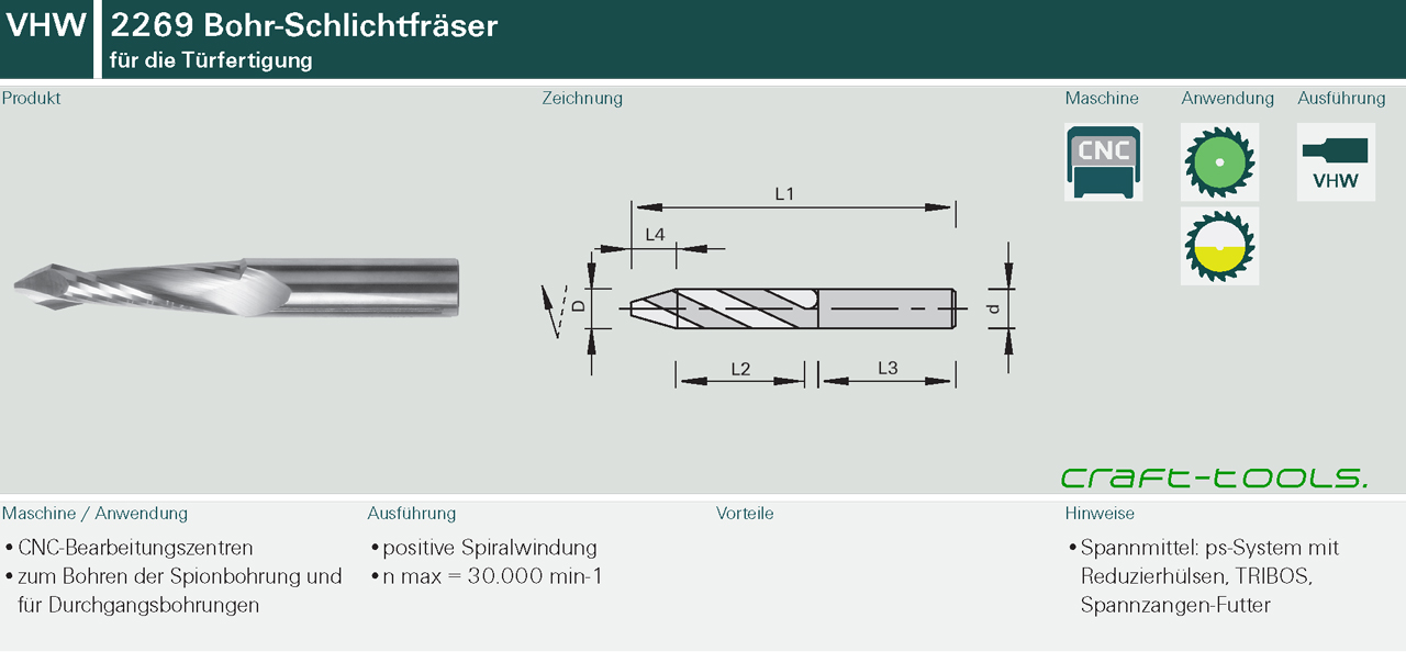 2269 Schlicht-Bohrfräser VHW - Türenfertigung